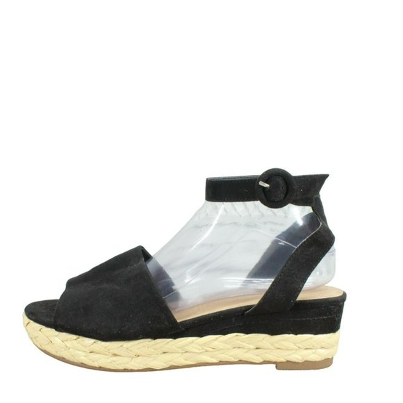 Lane Bryant Shoes - Lane Bryant Black Suede Ankle Strap Espadrille Platform Sandals Size 9 Wide